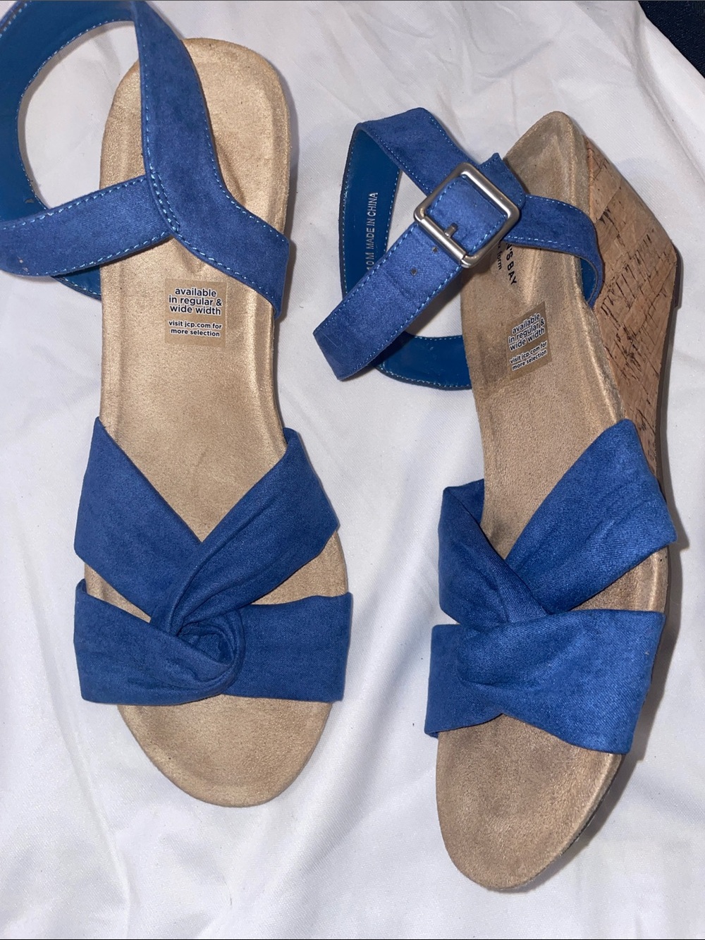 St. John's Bay Blue Suede Knot Wedge Sandals